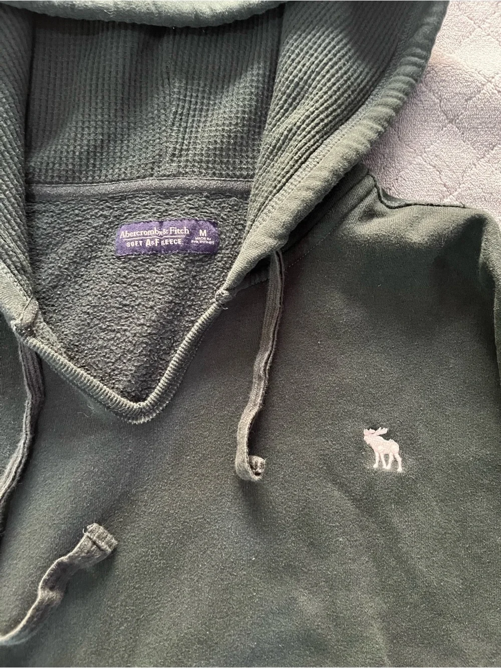 Y2K Abercrombie & Fitch‎ Dark Green Pullover Hoodie with big Sleeve Logo M